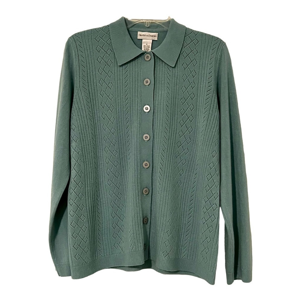 DRAPERS & DAMONS button down blouse and cardigan medium - Picture 2 of 10